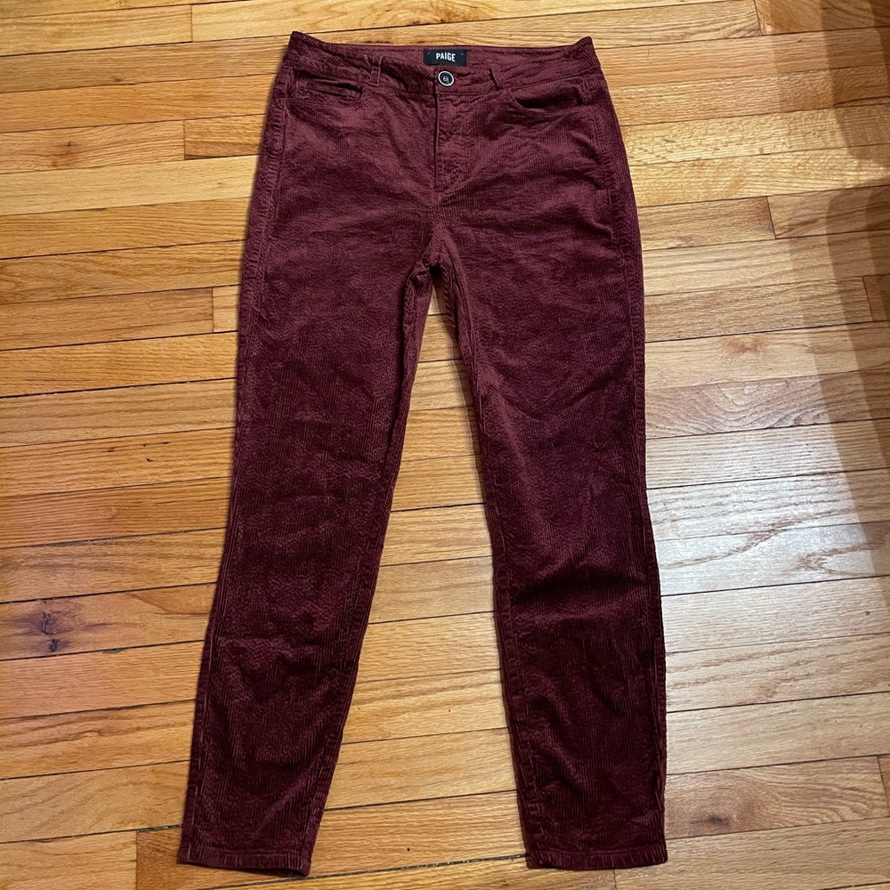 NWOT Hoxton Ankle Corduroy Velvet High Rise mom pants casual dress Burgundy wine